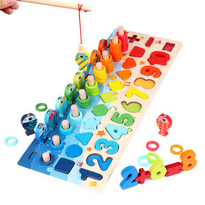 EDUCATIONAL WOODEN TOYS FOR KIDS BOARD MATH FISHING COUNT NUMBERS
